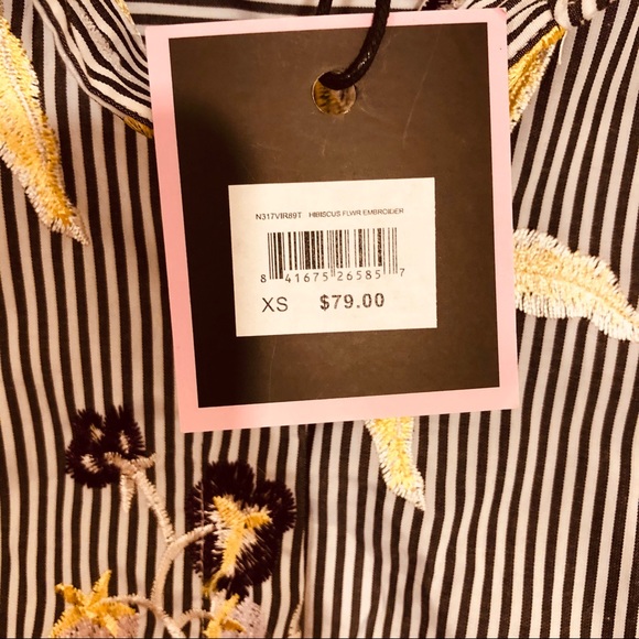 Nanette Lepore black, white striped top embroidery - Picture 5 of 9